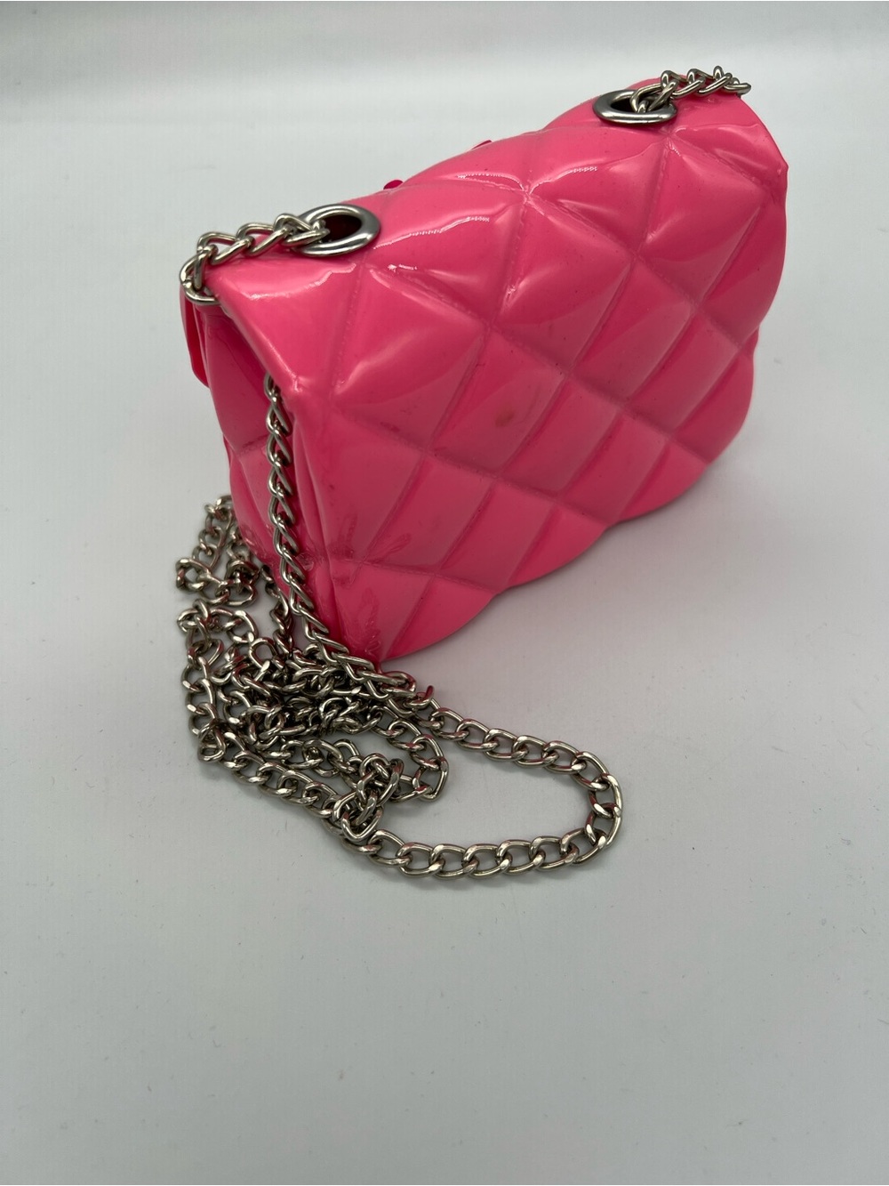 Barbie Glossy Quilted Hot Pink Mini Shoulder Bag with Silver Chain - Picture 6 of 6